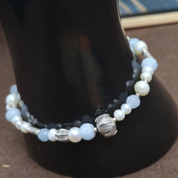 Aquamarine Pearl Sterling Silver Accents Toggle Bracelet - Picture 5 of 9